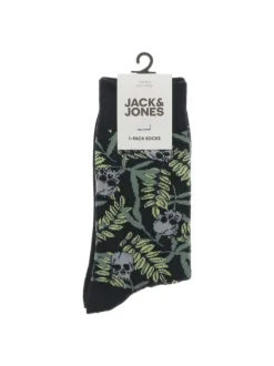 Chaussettes en coton mélangé noires à motif squelette et végétal avec marque