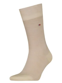 Chaussettes hautes beiges unies en coton et en laine