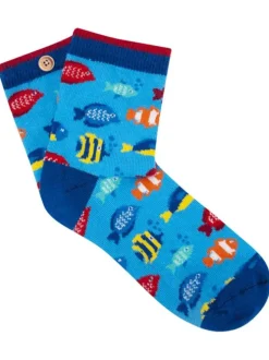 Chaussettes hautes bleues fantaisie avec une coupe mi-haute et un motif poissons