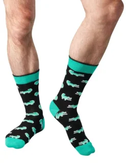Chaussettes hautes en coton biologique mélangé noires à motifs crocodiles