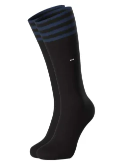 Chaussettes hautes en coton mélangé noir à cercles marine et logo iconique brodé mollet