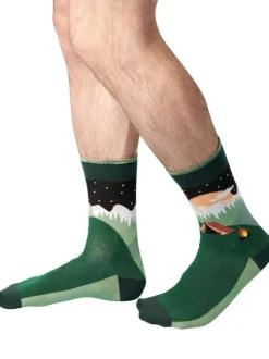 Chaussettes hautes en coton biologique mélangé multicolores à motifs camping