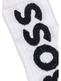 Chaussettes hautes en coton mélangé blanches unie avec gros logo noir