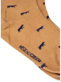 Chaussettes hautes en coton beige imprimées du logo de la marque
