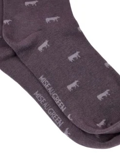 Chaussettes hautes en coton grises imprimées au logo de la marque