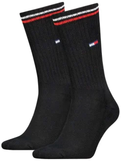 Chaussettes hautes en coton mélangé noires unies avec un logo à la cheville