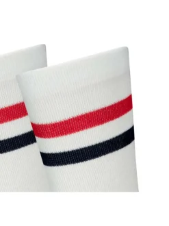Chaussettes hautes en coton mélangé blanches rayées rouge et noir