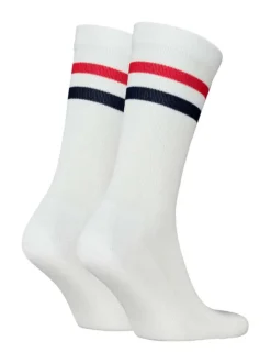 Chaussettes hautes en coton mélangé blanches rayées rouge et noir