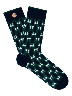Chaussettes hautes en coton biologique mélangé noires à motifs verres de vin