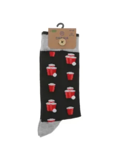 Chaussettes hautes en coton biologique mélangé noires à motif bières