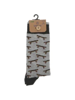 Chaussettes hautes en coton biologique mélangé grises à motif skateboard
