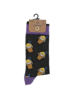 Chaussettes hautes en coton mélangé noires à détails violets et avec bouton