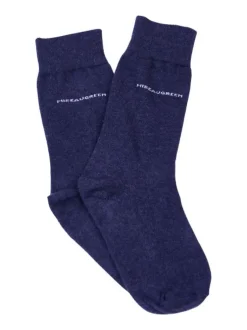 Chaussettes hautes en coton marine unies avec nom de la marque