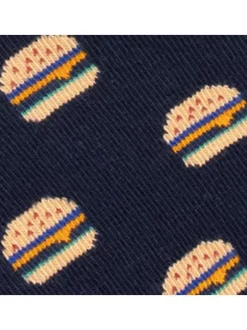 Chaussettes hautes en coton biologique mélangé bleues à motif hamburger