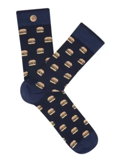 Chaussettes hautes en coton biologique mélangé bleues à motif hamburger