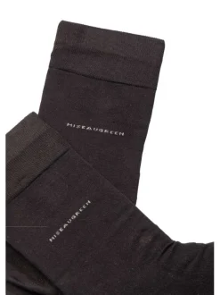 Chaussettes hautes marrons unies avec nom de la marque en beige