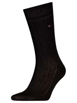 Chaussettes hautes noires unies en coton et en laine