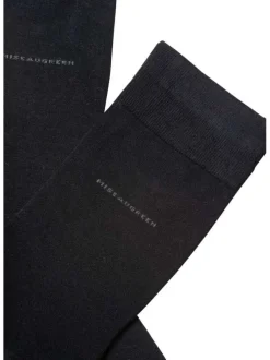 Chaussettes hautes noires unies avec nom de la marque en gris anthracite