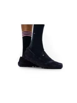 Chaussettes hautes nuit unies en coton mélangé avec rayures et petit nœud rose