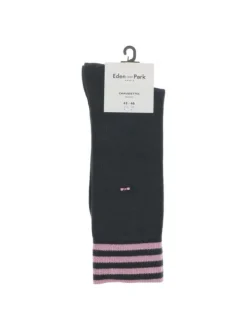 Chaussettes hautes nuit unies en coton mélangé avec rayures et petit nœud rose