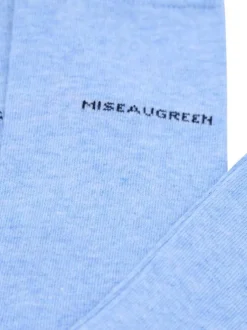 Chaussettes mi-haute en coton biologique bleu clair ornées du nom de la marque
