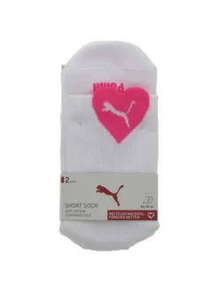 Chaussettes basses blanches en coton avec motif cœur rose et logo de la marque