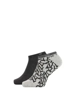 Chaussettes basses fantaisie grise et anthracite à logo all over, lot de 2 paires