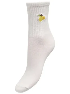 Chaussettes en coton mélangé blanches unies avec citrons brodés