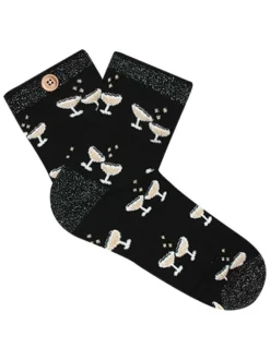 Chaussettes en coton noir imprimées coupe haute avec des verres de Martini