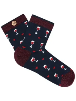 Chaussettes en coton nuit imprimées coupe haute avec des verres de vin
