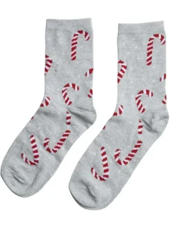 Chaussettes grises avec une coupe haute à imprimé sur le thème hivernal