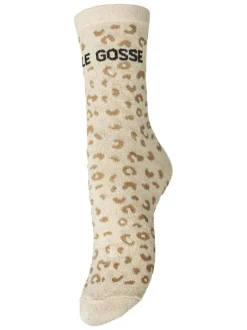 Chaussettes hautes beiges à motif animalier pourvues de fils lurex