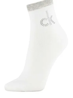 Chaussettes hautes blanches unies avec une coupe mi-haute et strass