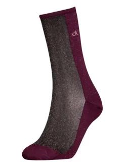 Chaussettes hautes bordeaux bicolores avec lurex et monogramme
