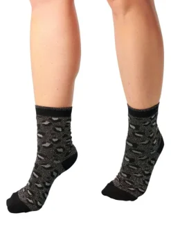 Chaussettes hautes en coton biologique mélangé anthracite à motifs léopard