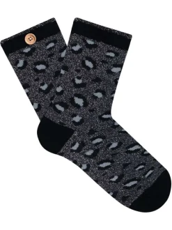 Chaussettes hautes en coton biologique mélangé anthracite à motifs léopard