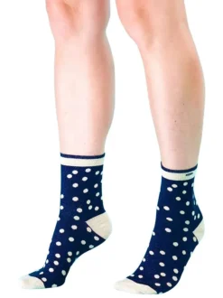 Chaussettes hautes en coton biologique mélangé bleues à pois beige en lurex