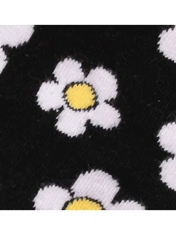 Chaussettes hautes en coton biologique mélangé noires à motif pâquerettes
