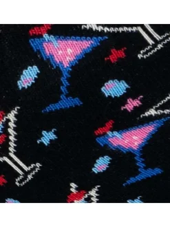 Chaussettes hautes en coton biologique mélangé noires à motifs cocktails