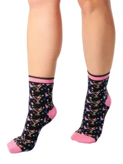 Chaussettes hautes en coton biologique mélangé noires à motifs cocktails