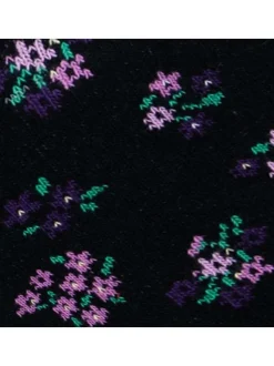 Chaussettes hautes en coton biologique mélangé noires à motifs de fleurs