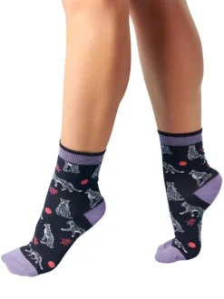 Chaussettes hautes en coton biologique mélangé noires à motifs tigres