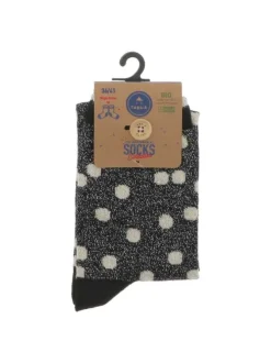 Chaussettes hautes en coton biologique mélangé noires à pois en lurex