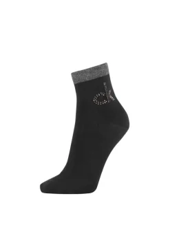 Chaussettes hautes grises unies coupe mi-haute avec logo en strass