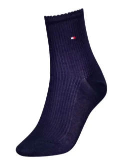 Chaussettes hautes marine unies avec une coupe mi-haute et dentelées