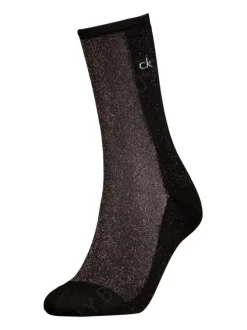 Chaussettes hautes noires bicolores en lurex avec logo sur le haut