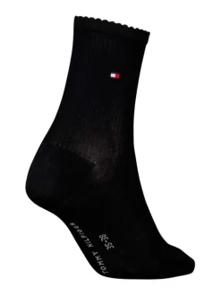 Chaussettes hautes noires unies mi-hautes avec logo brodé sur la cheville