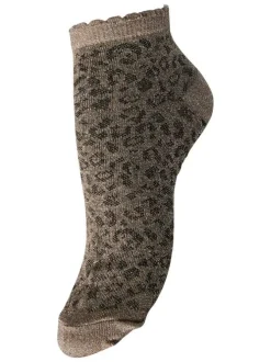 Chaussettes mi-hautes taupes brillantes avec imprimés animaliers