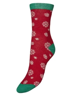Chaussettes rouges à imprimé flocons de neige et une coupe haute