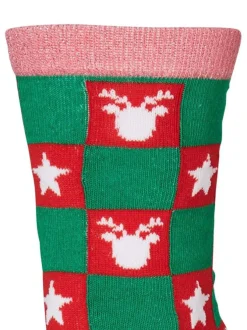Chaussettes vertes, rouges et roses avec un damier et une coupe haute